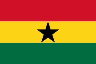 The flag of Ghana is composed of three equal horizontal bands of red, gold and green, with a five-pointed black star centered in the gold band.