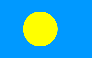 The flag of Palau has a light blue field with a large golden-yellow circle that is offset slightly towards the hoist side of center.